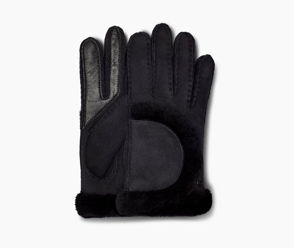 Ugg Glove Womens - Ugg Sheepskin Exposed Seam Black - 839VZMJGB